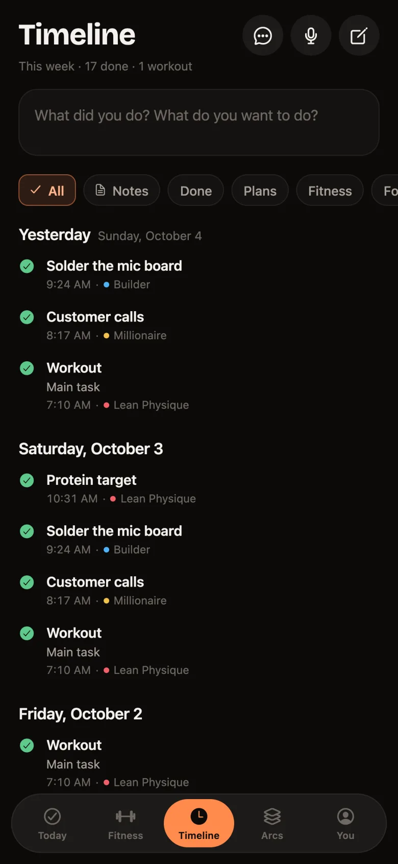 Arc’s Timeline: everything done this week